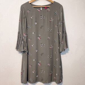 Vince Camuto Floral Green Bell Sleeve Shift Dress Size 8